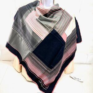 Vintage Fiorini Polyester Satin  Scarf Retro 34"x34" pink black white stripe (35